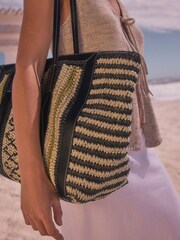 Lime Green Straw Lime Stripe Shopper Bag - Image 3 of 8