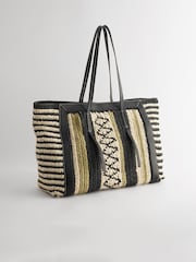 Lime Green Straw Lime Stripe Shopper Bag - Image 4 of 8