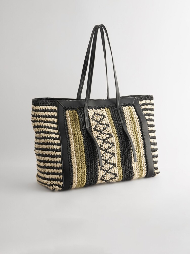 Lime Green Straw Lime Stripe Shopper Bag - Image 4 of 8