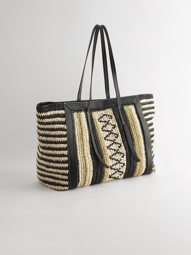 Lime Green Straw Lime Stripe Shopper Bag - Image 5 of 8