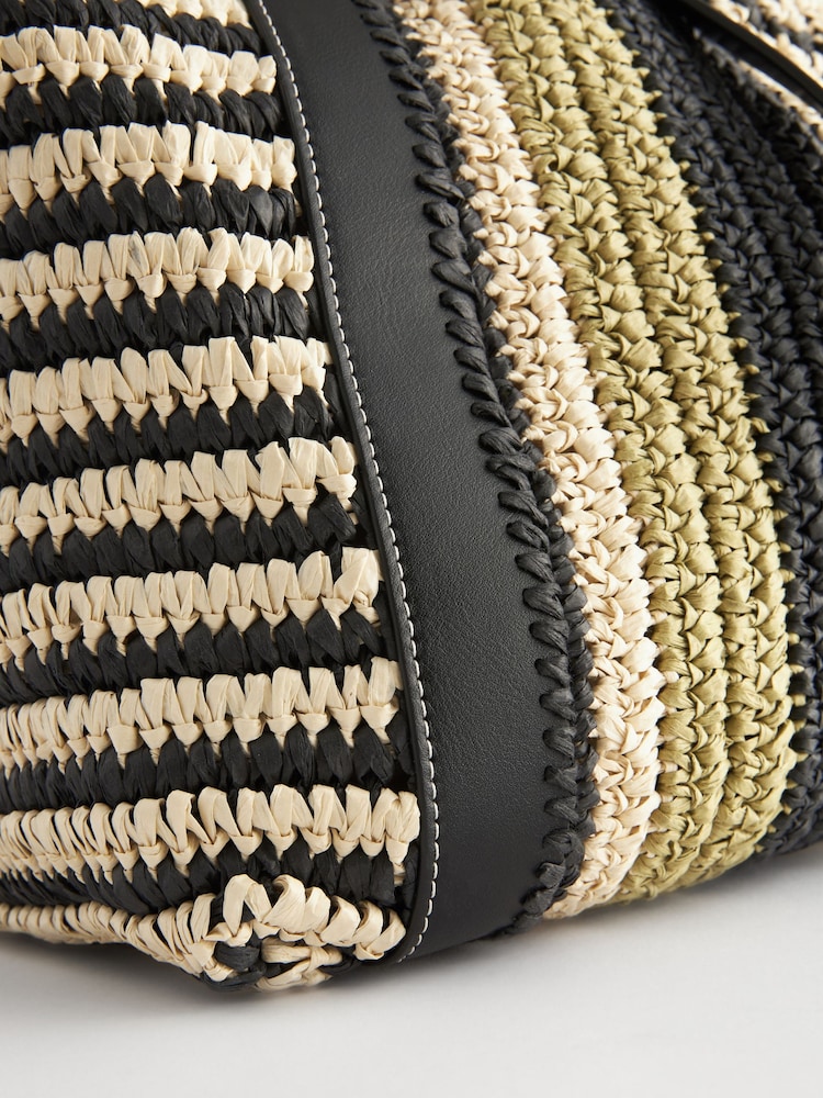 Lime Green Straw Lime Stripe Shopper Bag - Image 7 of 8