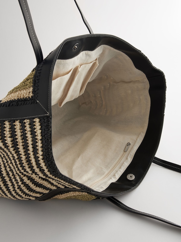 Lime Green Straw Lime Stripe Shopper Bag - Image 8 of 8