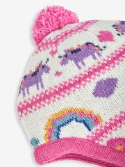 JoJo Maman Bébé Pink Unicorn Fair Isle Pattern Hat - Image 2 of 2
