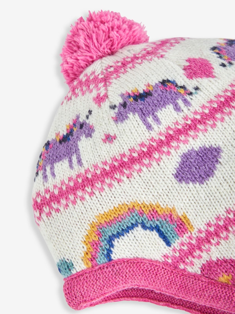 JoJo Maman Bébé Pink Unicorn Fair Isle Pattern Hat - Image 2 of 2