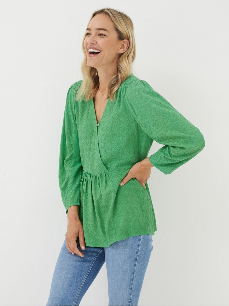 FatFace Green Frankie Wrap Blouse - Image 1 of 4 FatFace Green Frankie Wrap Blouse - Image 1 of 4