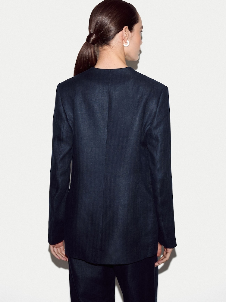 Jigsaw Blue Irish Linen Collarless Blazer - Image 4 of 4