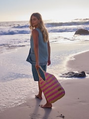 Pink Stripe Straw Shoulder Bag - Image 2 of 9