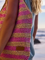 Pink Stripe Straw Shoulder Bag - Image 4 of 9
