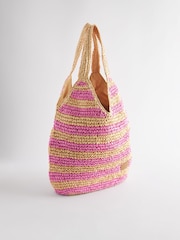 Pink Stripe Straw Shoulder Bag - Image 5 of 9
