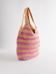Pink Stripe Straw Shoulder Bag - Image 6 of 9