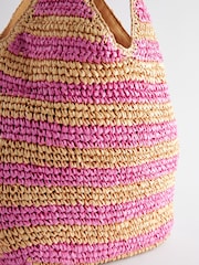 Pink Stripe Straw Shoulder Bag - Image 7 of 9