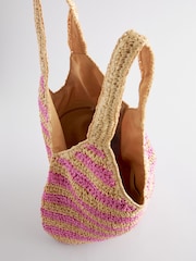 Pink Stripe Straw Shoulder Bag - Image 9 of 9