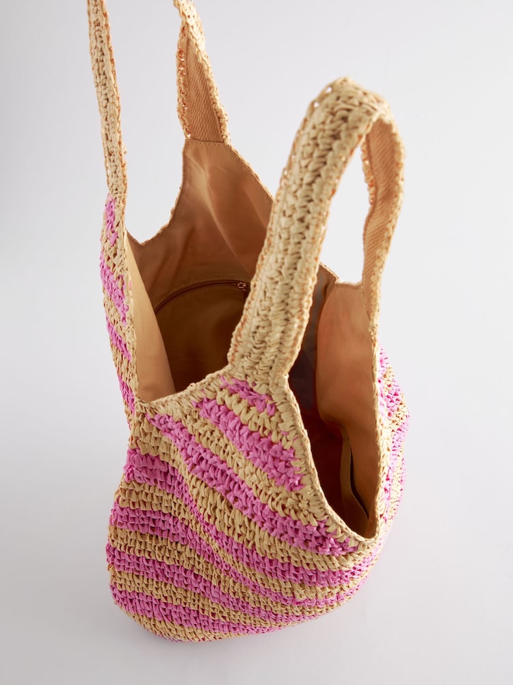 Pink Stripe Straw Shoulder Bag - Image 9 of 9