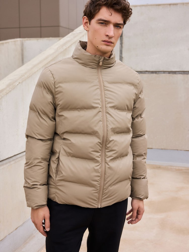 Stone Shower Resistant Rubberised Funnel Puffer Coat - Image 1 of 12