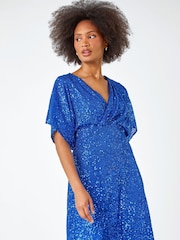 Dusk Blue Sequin Embellished Wrap Dress - Image 4 of 5