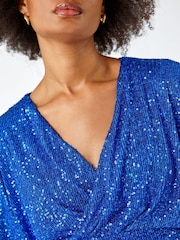 Dusk Blue Sequin Embellished Wrap Dress - Image 5 of 5