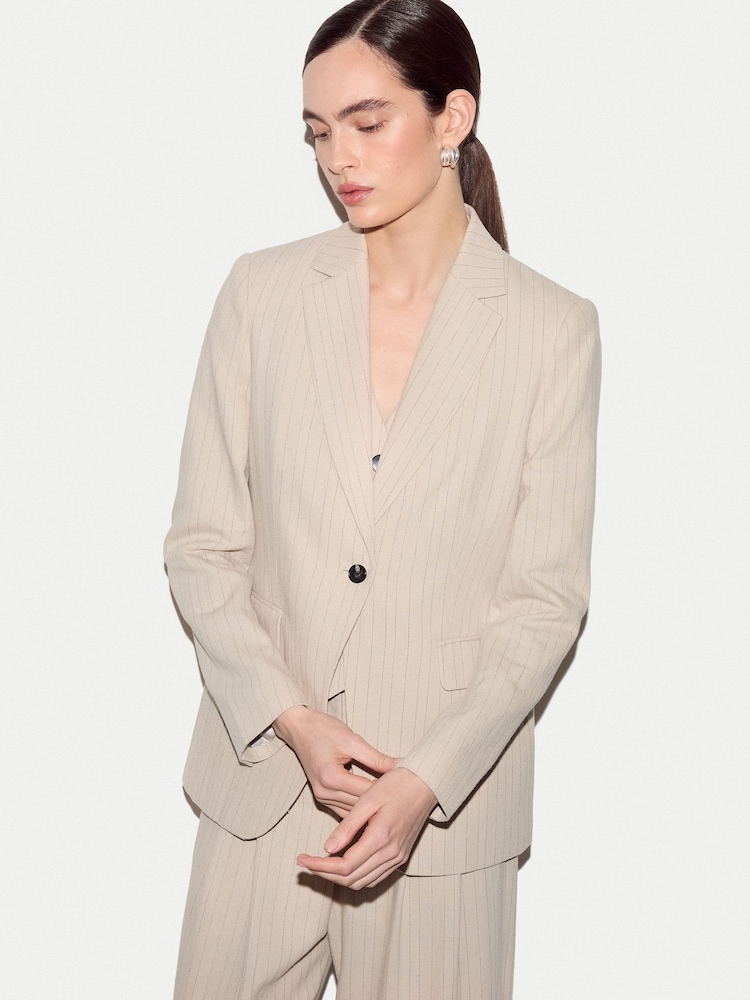 Jigsaw Cream Duke Linen Stripe Blazer - Image 2 of 4