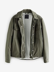 Khaki Green Borg Lined Collared Shacket - Image 1 of 11