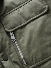 Khaki Green Borg Lined Collared Shacket - Image 10 of 11