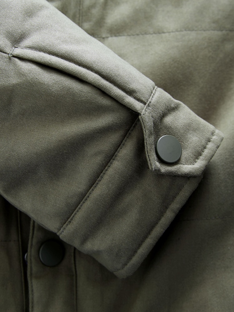 Khaki Green Borg Lined Collared Shacket - Image 11 of 11