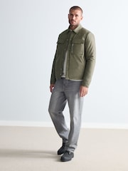 Khaki Green Borg Lined Collared Shacket - Image 3 of 11