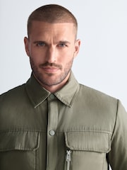 Khaki Green Borg Lined Collared Shacket - Image 5 of 11