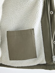 Khaki Green Borg Lined Collared Shacket - Image 7 of 11