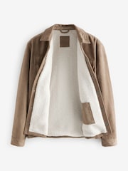 Stone Faux Suede Borg Lined Shacket - Image 1 of 6
