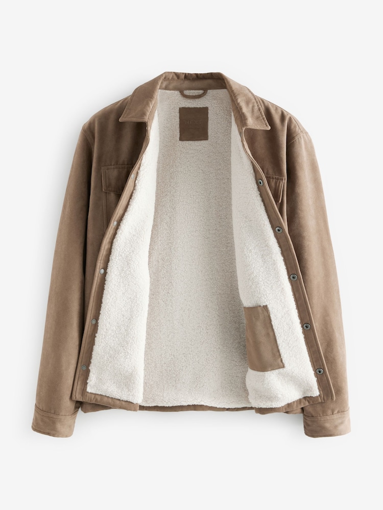 Stone Faux Suede Borg Lined Shacket - Image 1 of 6