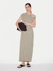 Jigsaw Green Stripe Asymmetric Neck Dress - Image 1 of 5