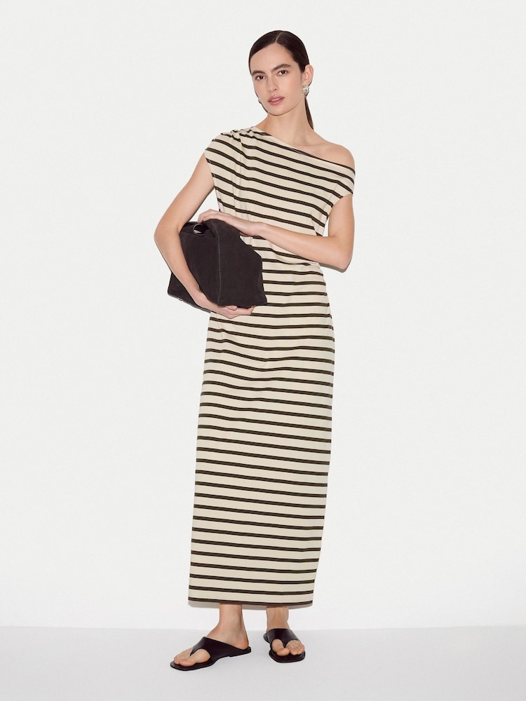 Jigsaw Green Stripe Asymmetric Neck Dress - Image 1 of 5
