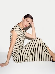 Jigsaw Green Stripe Asymmetric Neck Dress - Image 2 of 5
