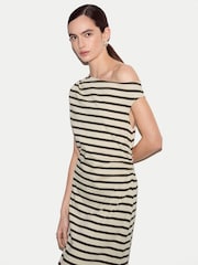 Jigsaw Green Stripe Asymmetric Neck Dress - Image 3 of 5
