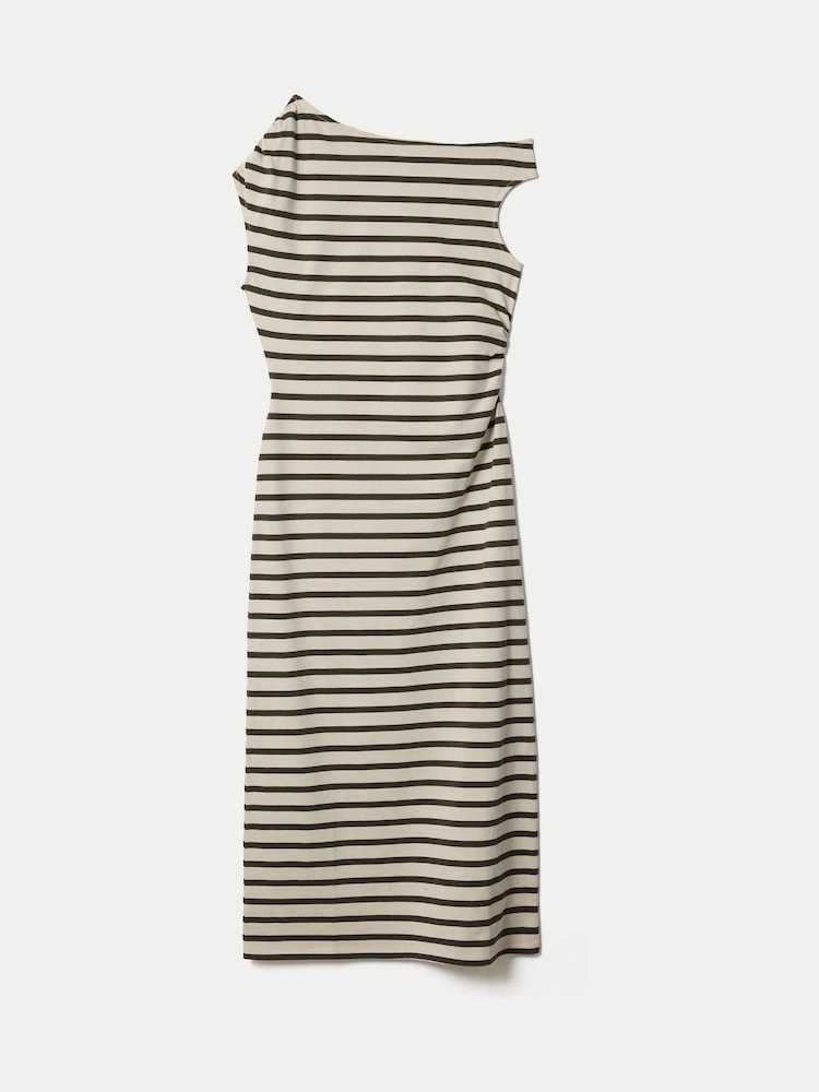 Jigsaw Green Stripe Asymmetric Neck Dress - Image 5 of 5