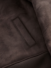 Brown Faux Suede Borg Lined Zip Up Funnel Jacket - Image 10 of 11