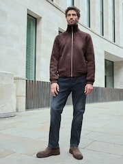 Brown Faux Suede Borg Lined Zip Up Funnel Jacket - Image 2 of 11