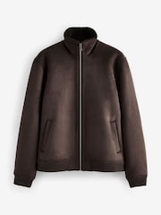 Brown Faux Suede Borg Lined Zip Up Funnel Jacket - Image 7 of 11