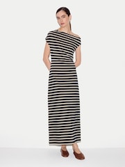 Jigsaw Blue Stripe Asymmetric Neck Dress - Image 1 of 5