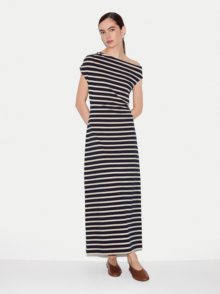 Jigsaw Blue Stripe Asymmetric Neck Dress - Image 1 of 5
