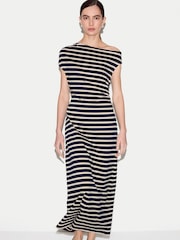 Jigsaw Blue Stripe Asymmetric Neck Dress - Image 2 of 5