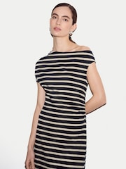 Jigsaw Blue Stripe Asymmetric Neck Dress - Image 3 of 5