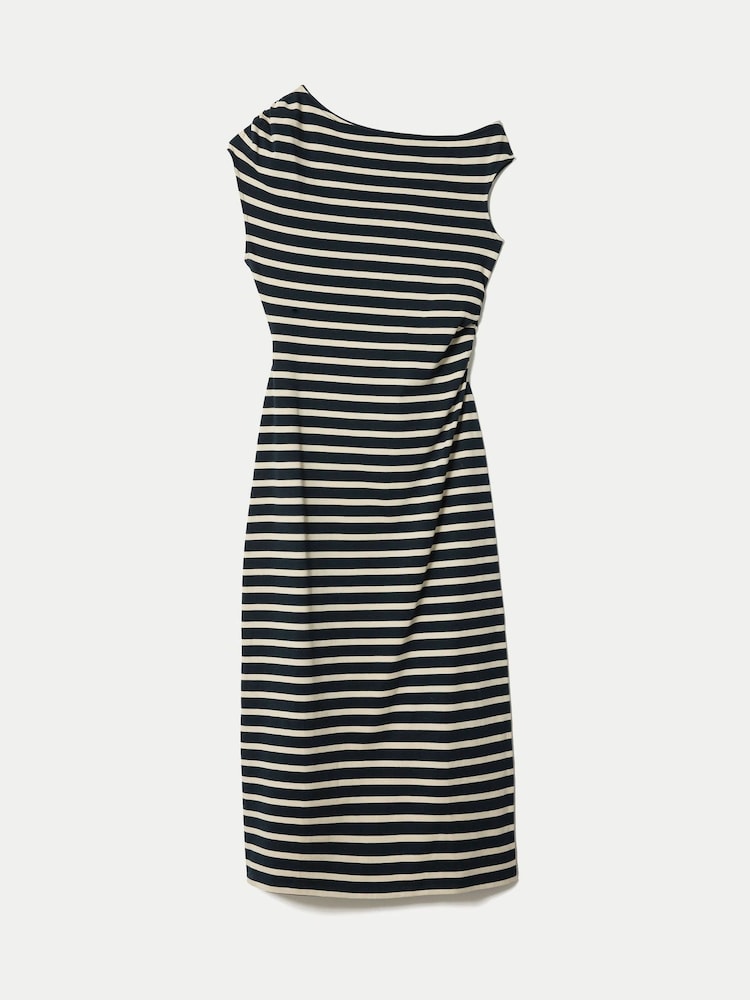 Jigsaw Blue Stripe Asymmetric Neck Dress - Image 5 of 5