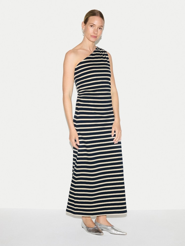Jigsaw Blue Stripe One Shoulder Dress - Image 1 of 5