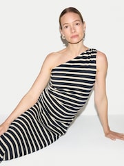 Jigsaw Blue Stripe One Shoulder Dress - Image 3 of 5