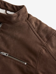 Brown Faux Suede Borg Lined Biker Jacket - Image 12 of 13