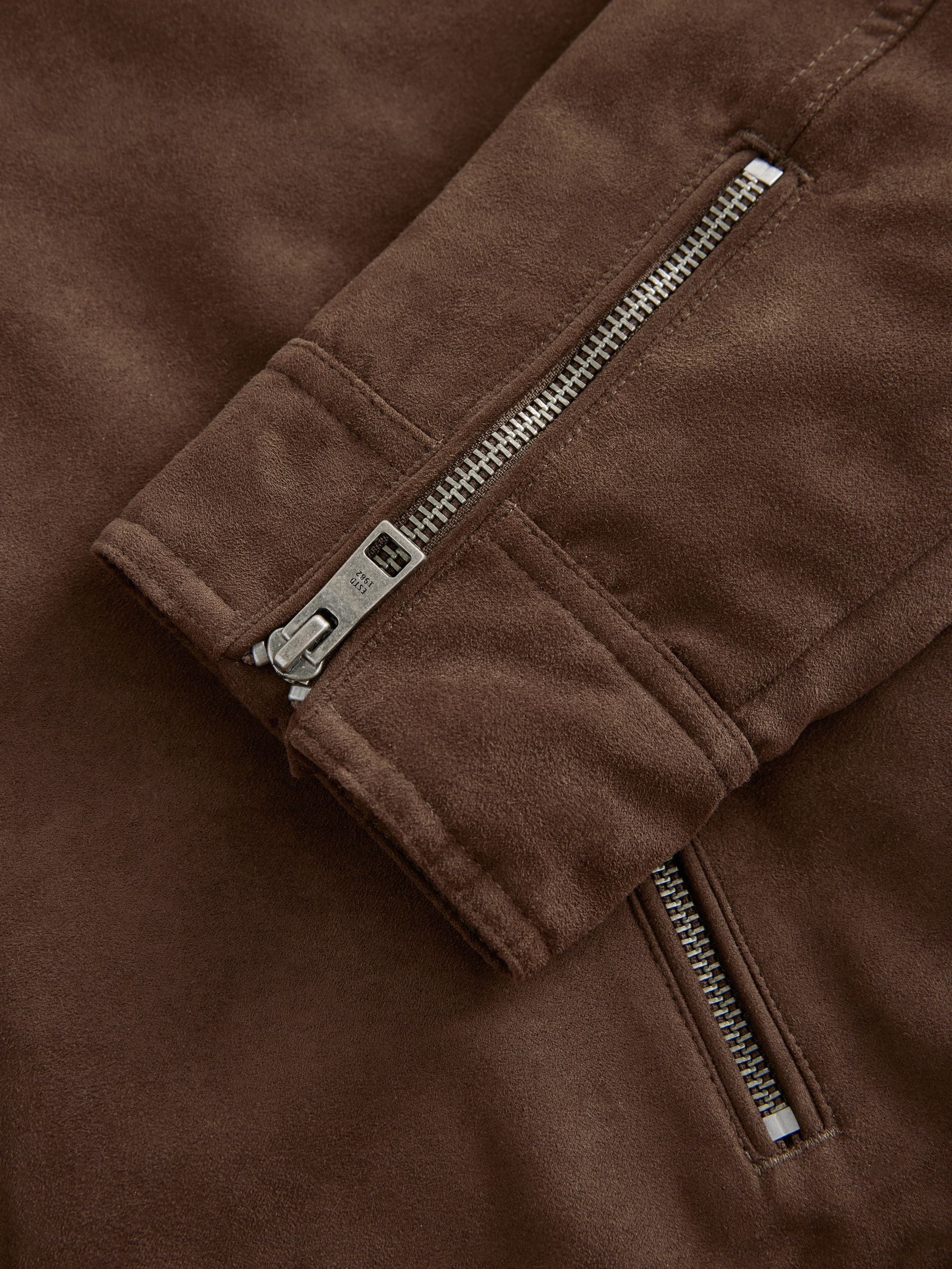 Brown Faux Suede Borg Lined Biker Jacket