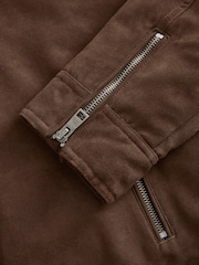 Brown Faux Suede Borg Lined Biker Jacket - Image 13 of 13