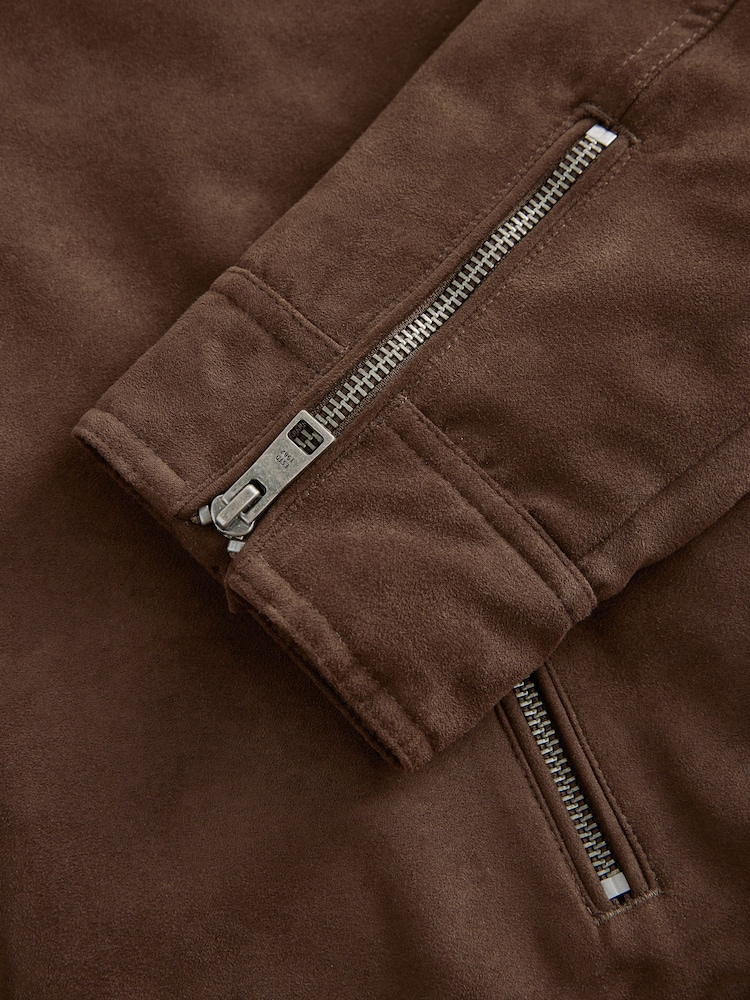 Brown Faux Suede Borg Lined Biker Jacket - Image 13 of 13