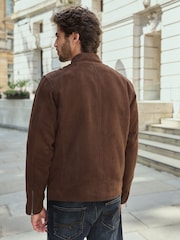Brown Faux Suede Borg Lined Biker Jacket - Image 4 of 13