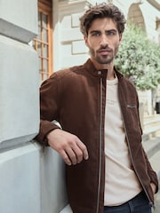 Brown Faux Suede Borg Lined Biker Jacket - Image 5 of 13